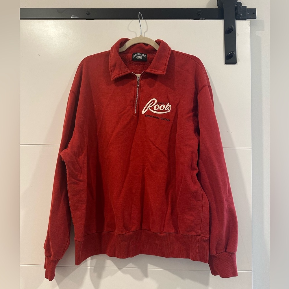 Vintage Canada Roots Half-Zip Pullover Sweatshirt - Red
